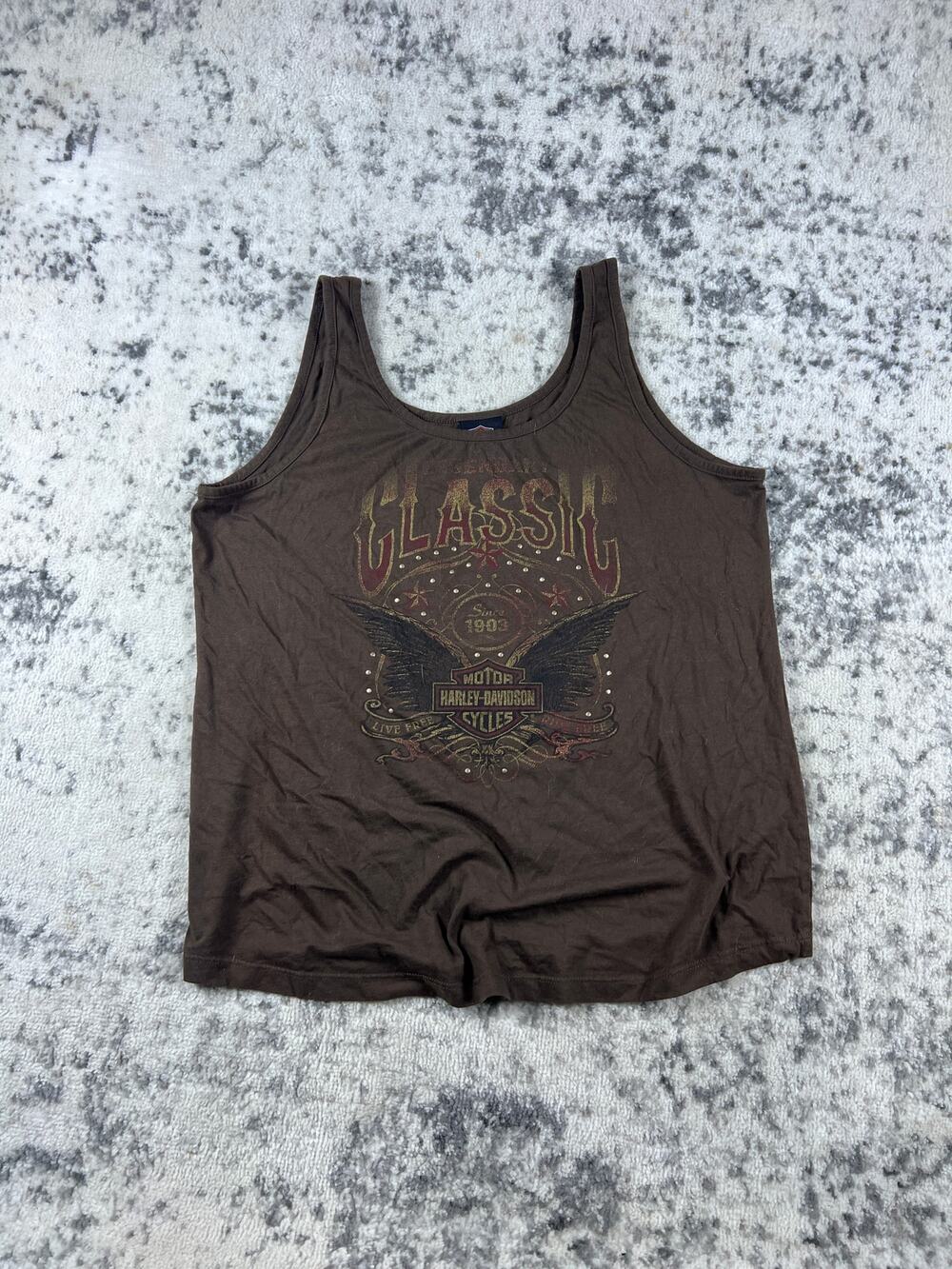 Vintage Harley Davidson Tank Top Womans XL Brown Biker Y2k - Picture 1 of 7